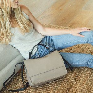 Von Holzhausen "The Handheld" Shoulder Crossbody Vegan Bag in Stone Grey, Black